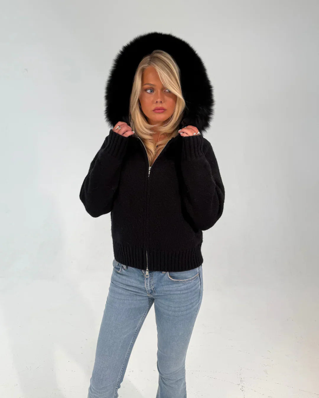 Numero - Fur Jacket Satin - Black