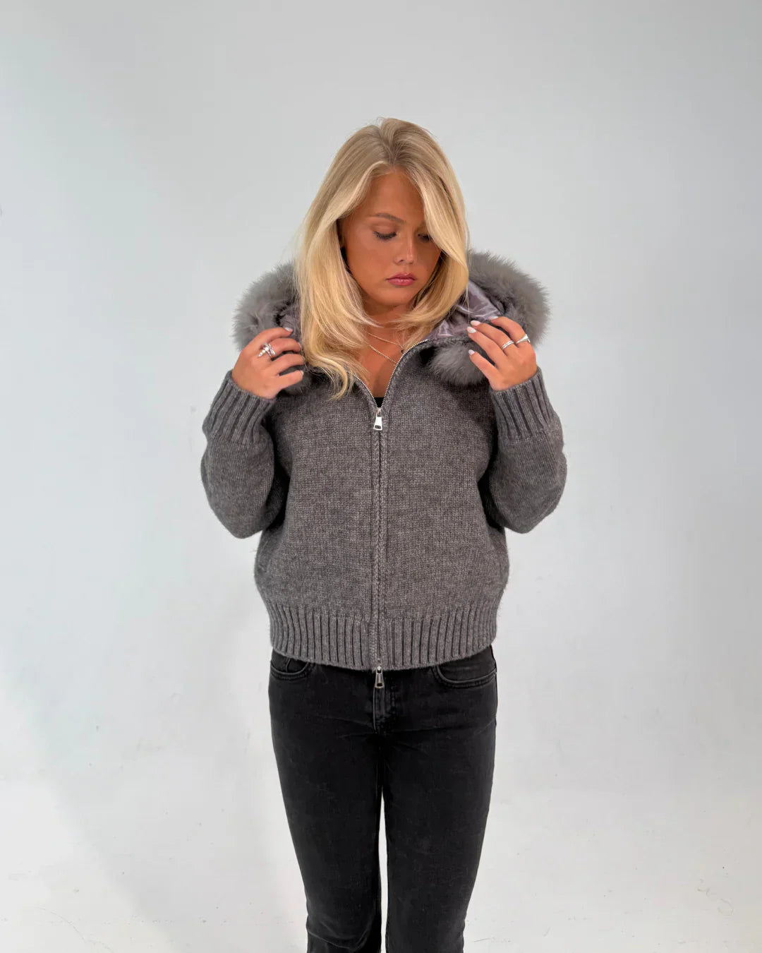 Numero - Fur Jacket Satin - Gray