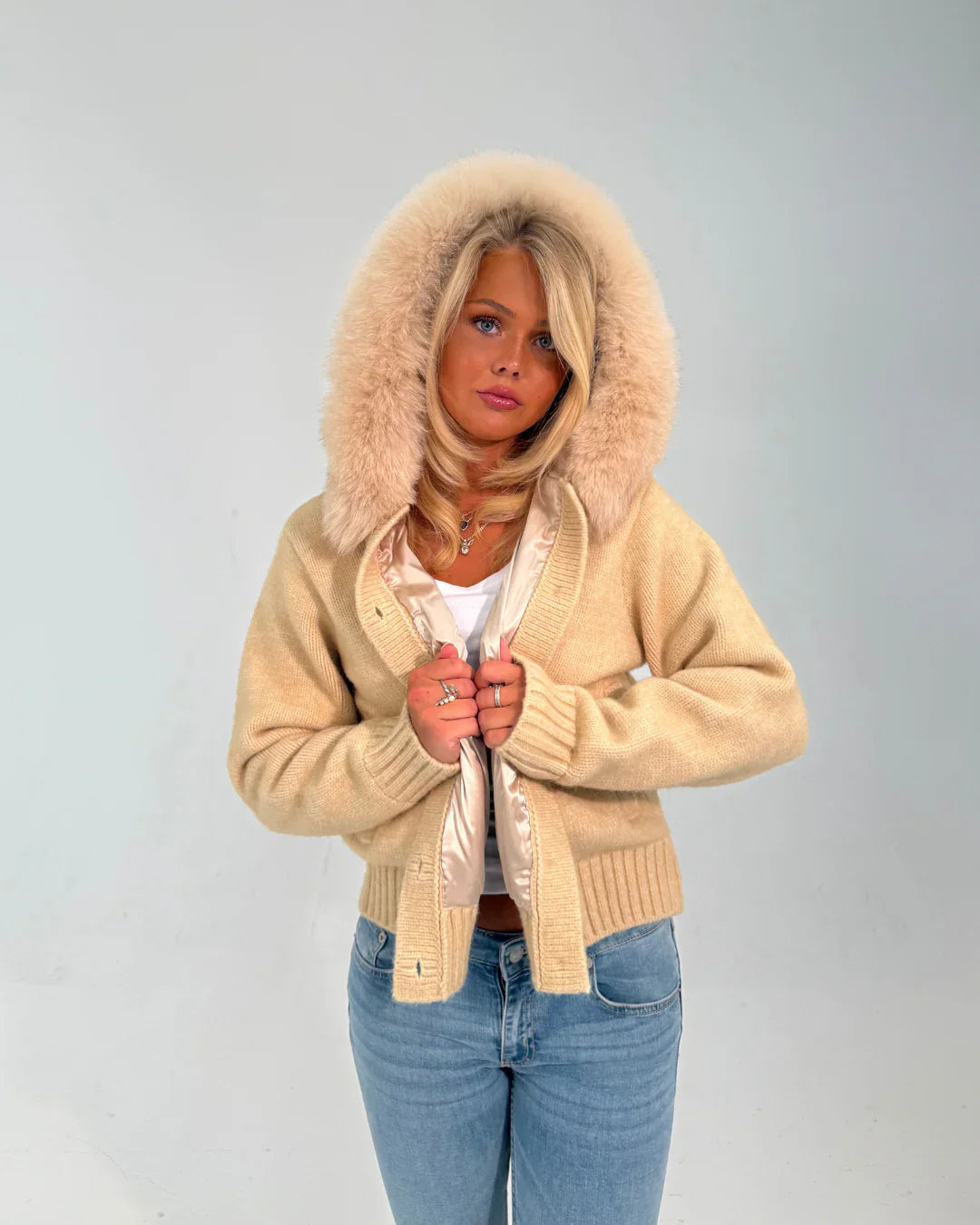 Numero - Button Up Fur Jacket - Beige