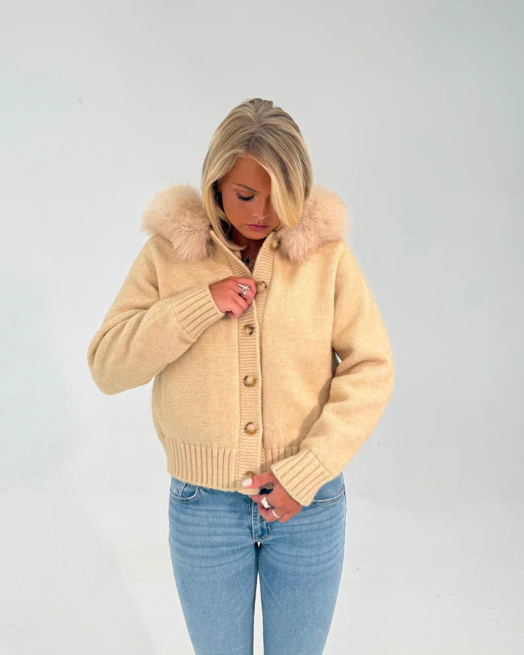 Numero - Button Up Fur Jacket - Beige