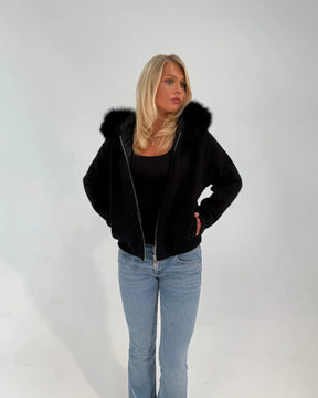 Numero - Fur Jacket Satin - Black