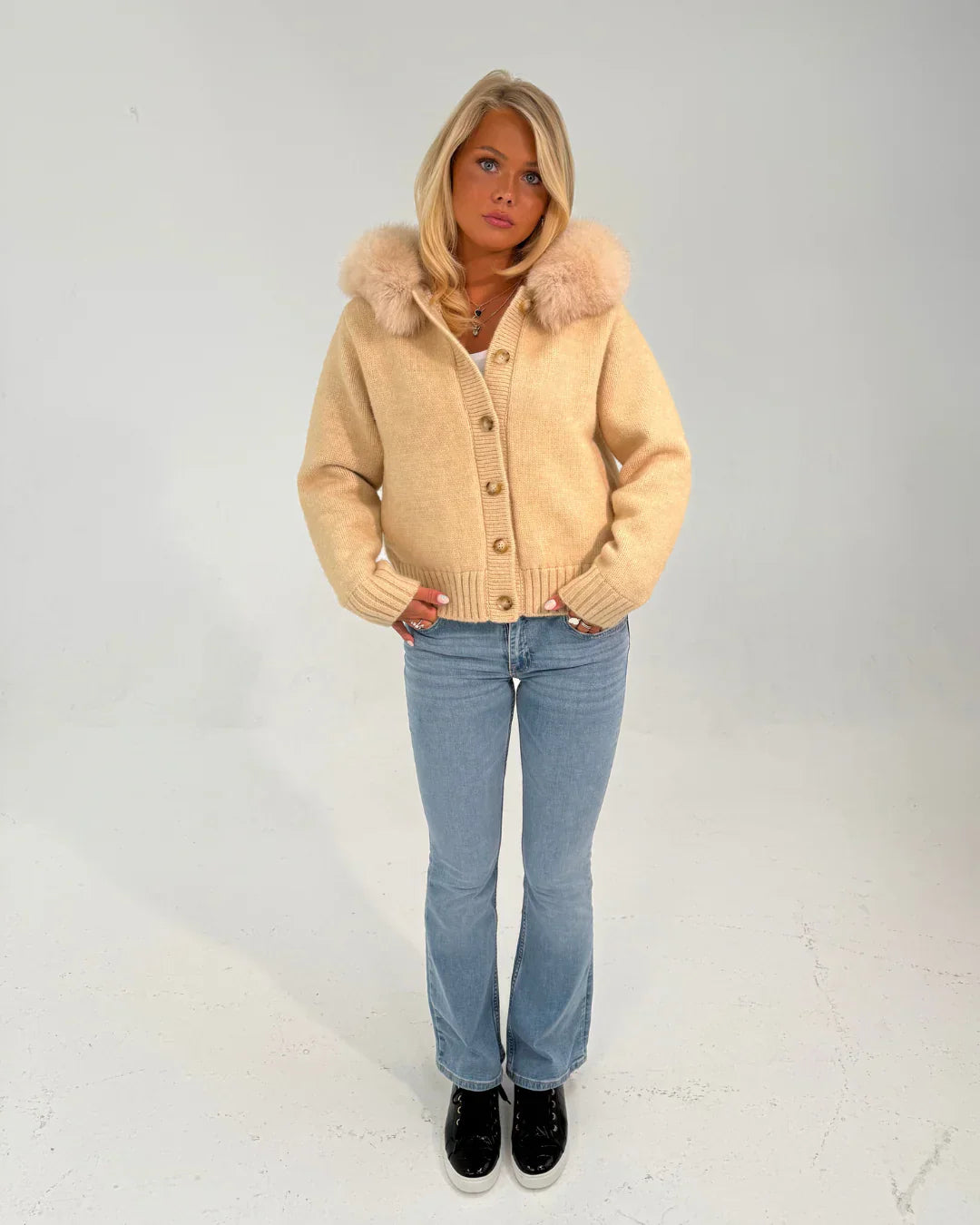 Numero - Button Up Fur Jacket - Beige