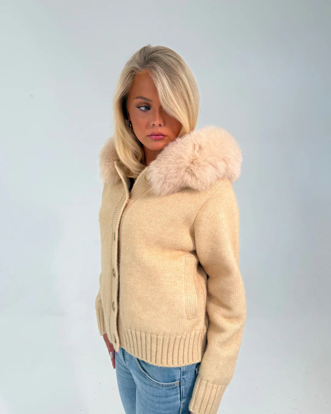 Numero - Button Up Fur Jacket - Beige