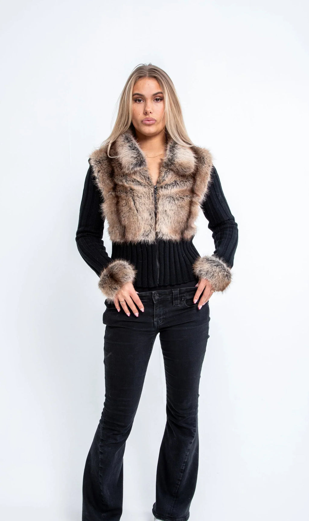 Numero - Ivory Fur Cardigan - Black