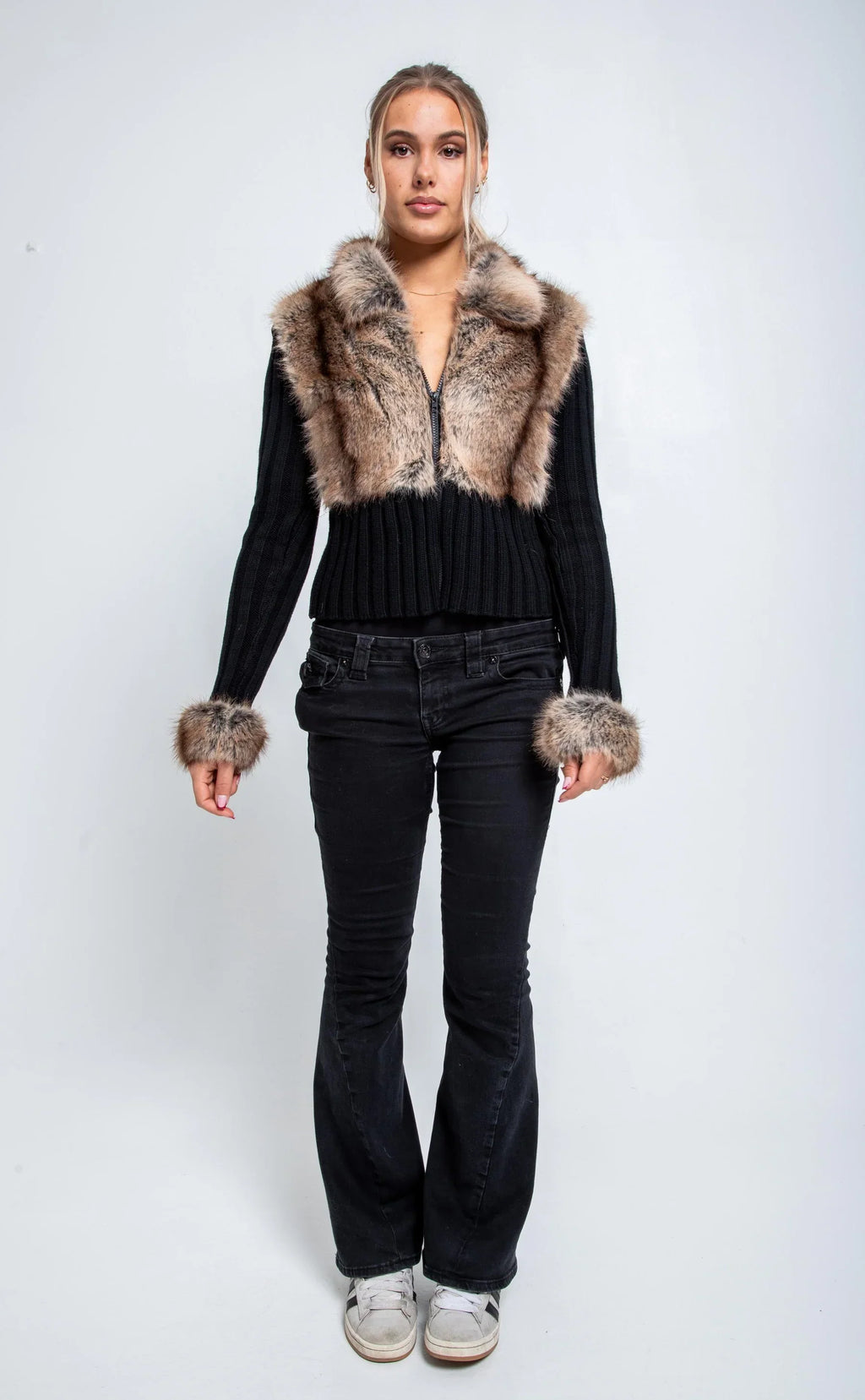 Numero - Ivory Fur Cardigan - Black
