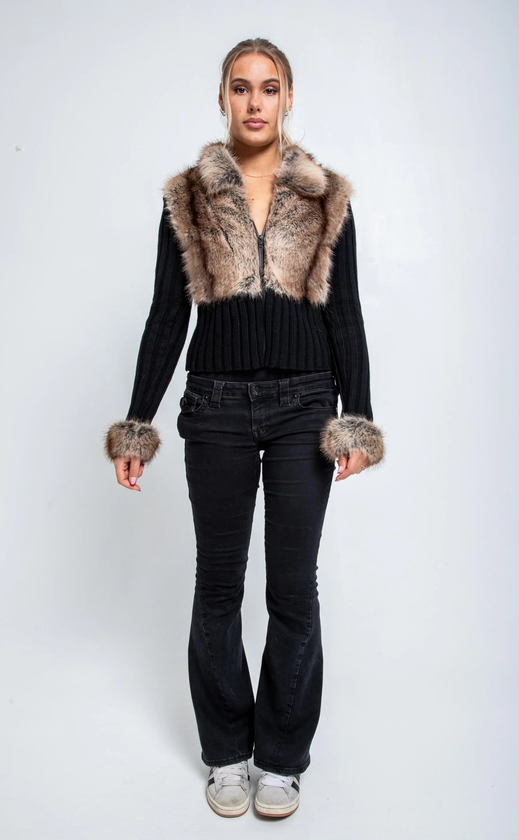 Numero - Ivory Fur Cardigan - Black
