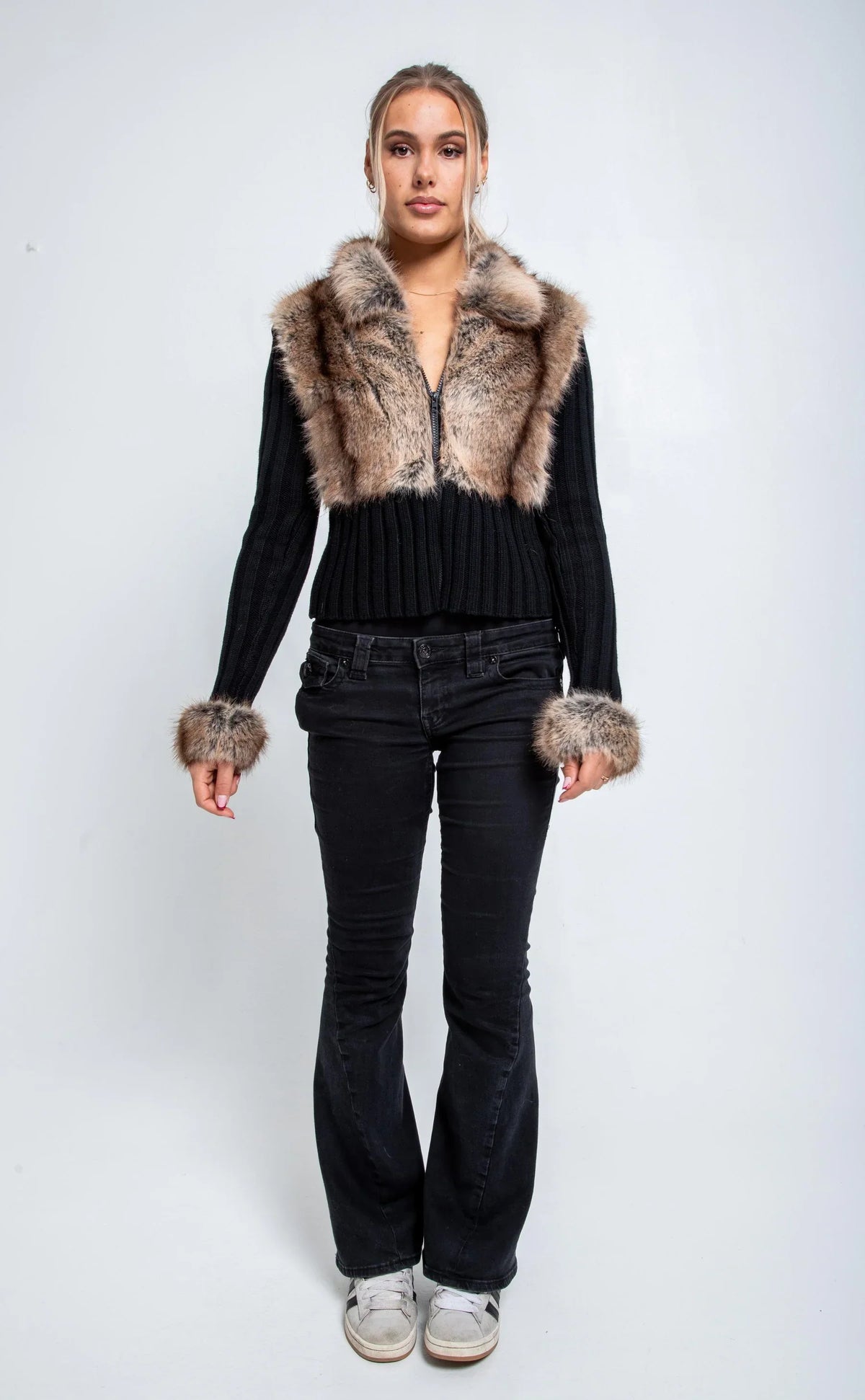 Numero - Ivory Fur Cardigan - Black