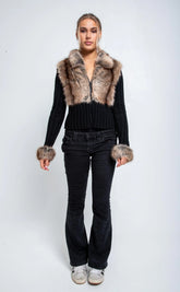 Numero - Ivory Fur Cardigan - Black
