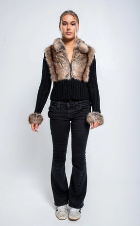 Numero - Ivory Fur Cardigan - Black