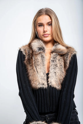 Numero - Ivory Fur Cardigan - Black