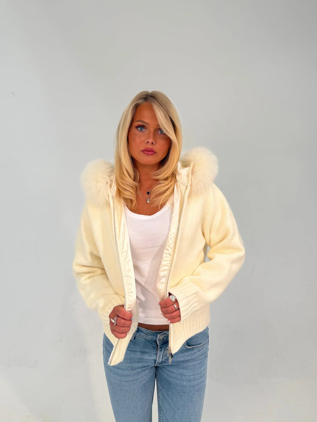 Numero - Fur Jacket Satin - White