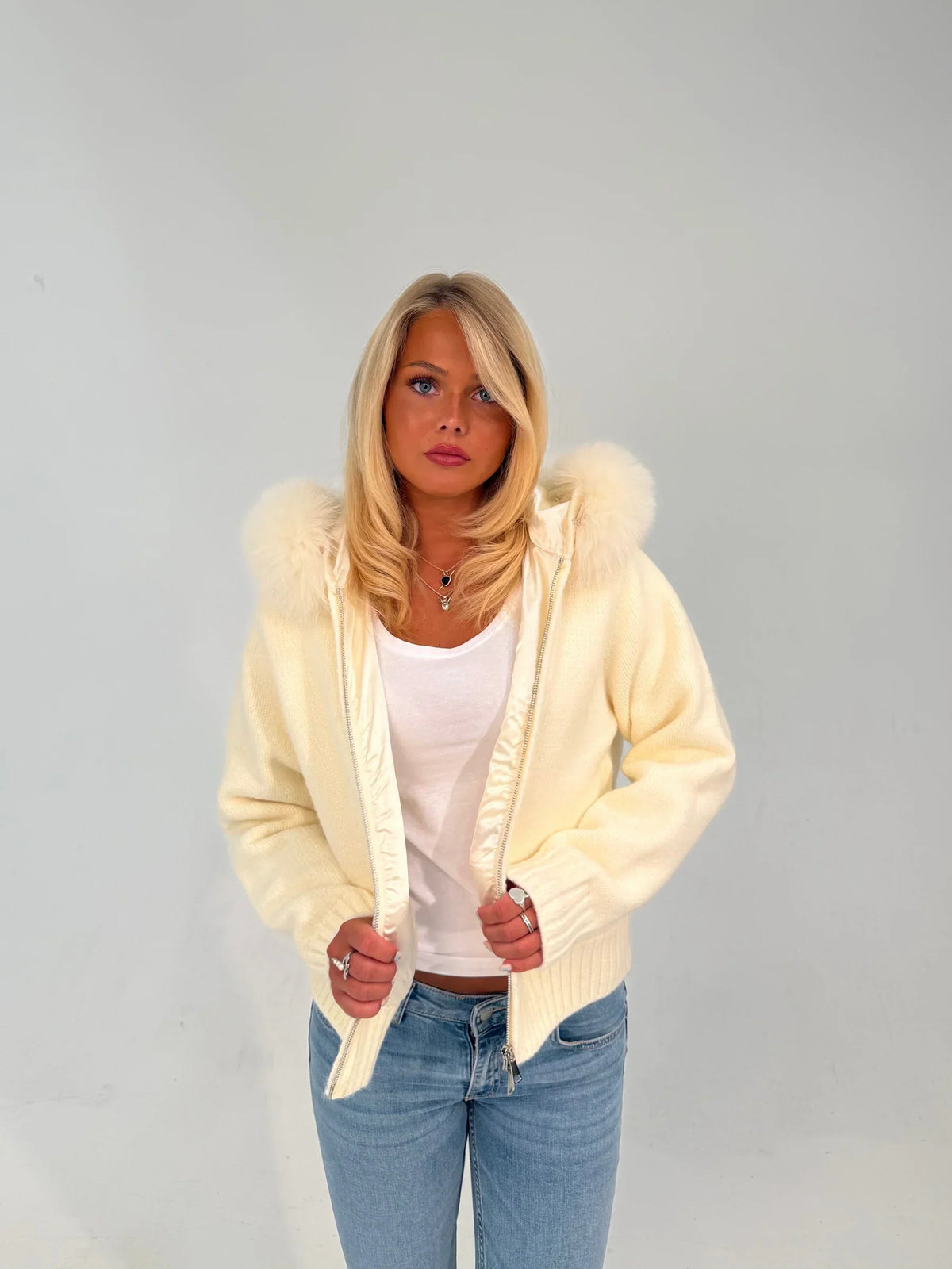 Numero - Fur Jacket Satin - White