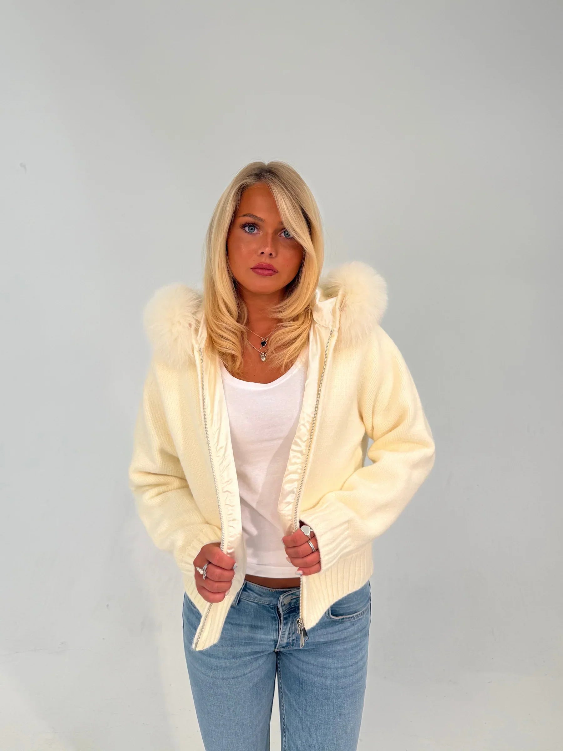 Numero - Fur Jacket Satin - White